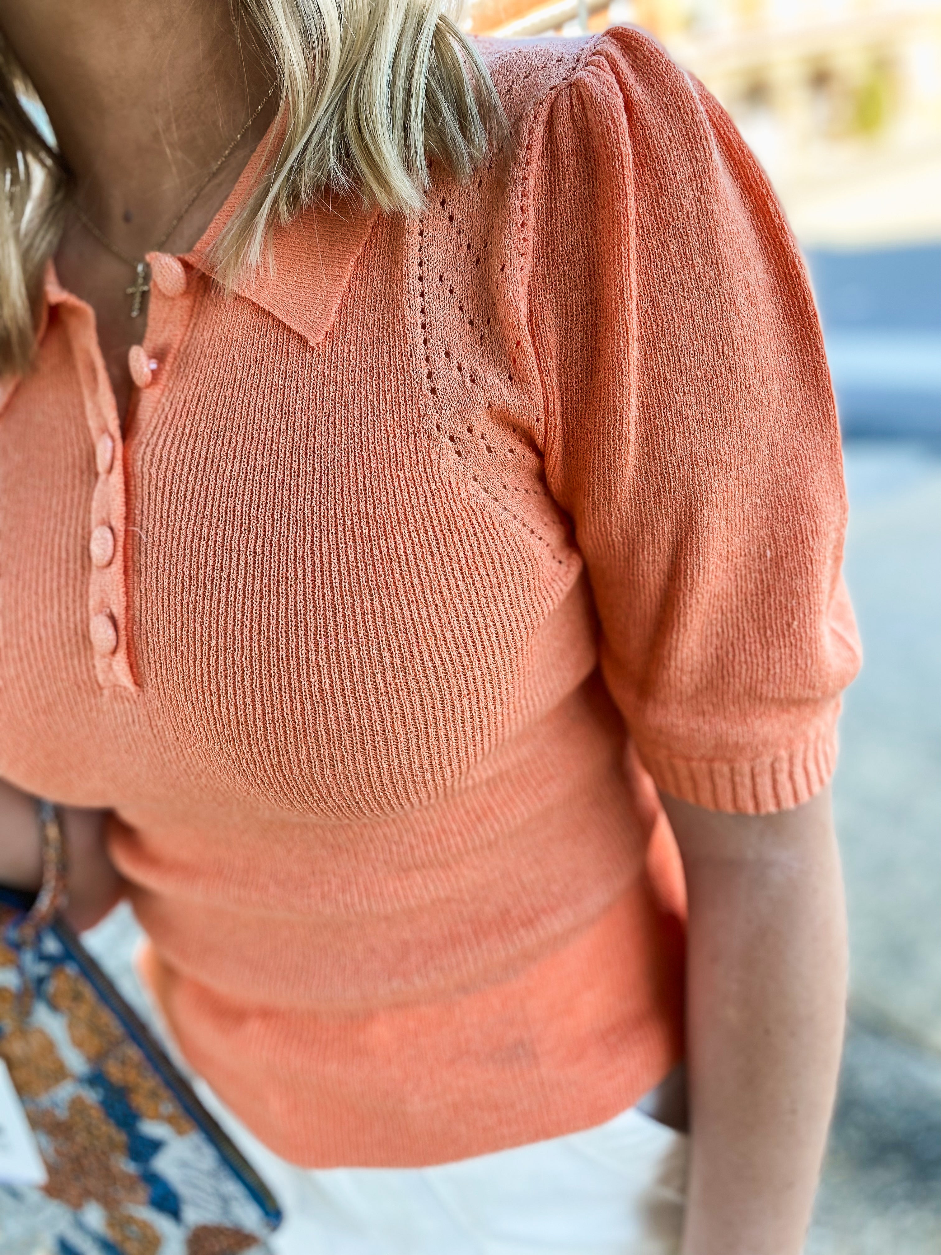 Simply Yours Tangerine Collared Knit Short Sleeve Sweater