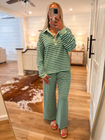 Load image into Gallery viewer, Closer Now Green Stripe Pullover &amp; Lounge Pant Set

