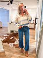 Load image into Gallery viewer, Reason Being Oatmeal Multi Stripe Sweater
