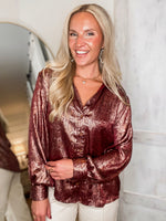 Load image into Gallery viewer, Ending This Burgundy Metallic Blouse
