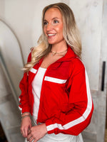 Load image into Gallery viewer, On The Go Red Cropped Windbreaker Zip Hoodie
