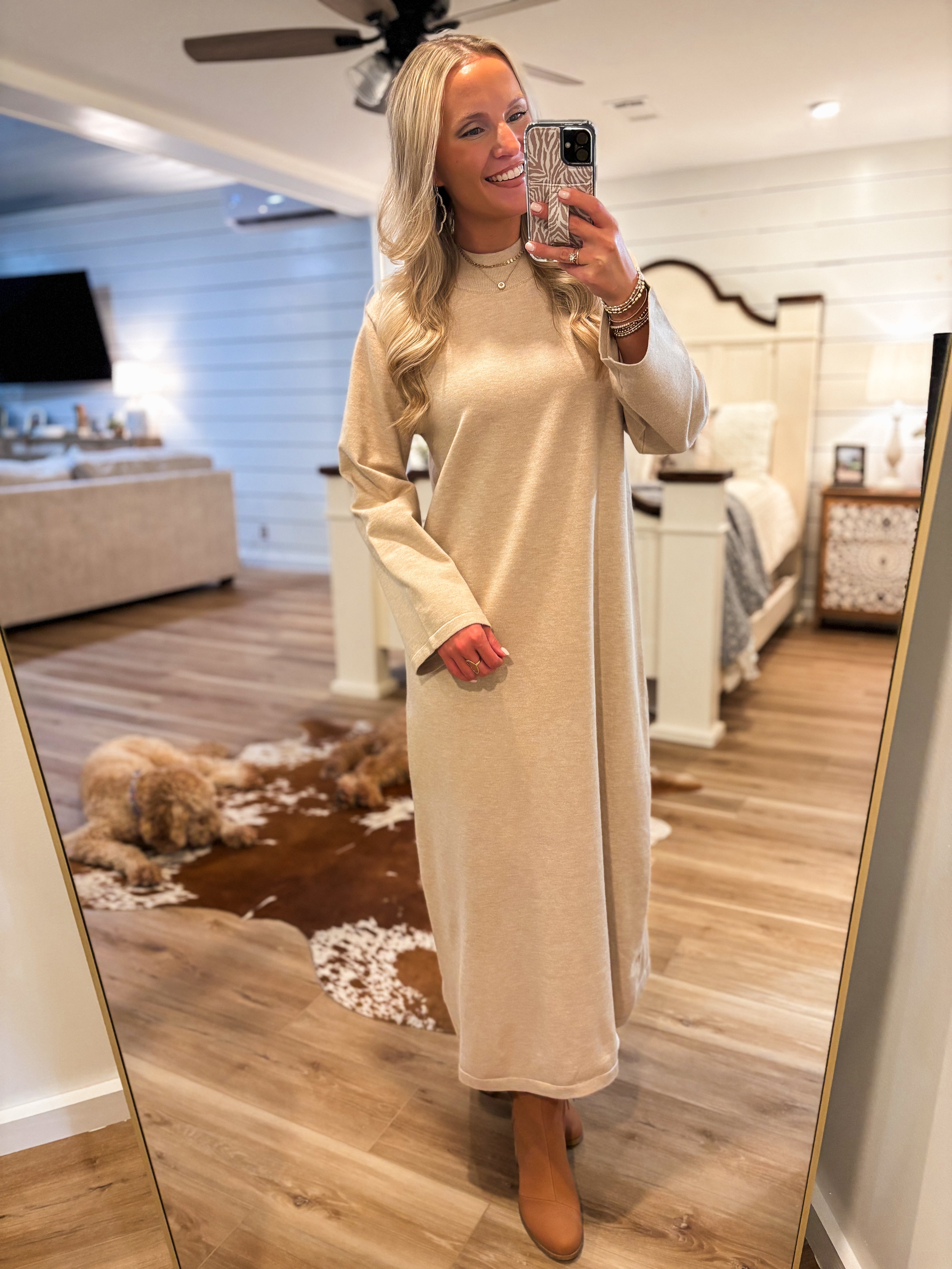 Same Story Sand Maxi Sweater Dress