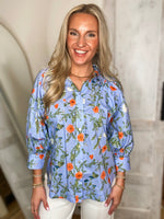 Load image into Gallery viewer, Passing By Light Blue Floral Button Down Blouse
