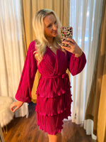 Load image into Gallery viewer, Calling In Favors Magenta Pleated Ruffle Dress
