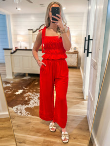 New Adventure Red Linen Tank & Lounge Pant Set