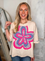 Load image into Gallery viewer, Good Mood Cream Flower Patch Tee
