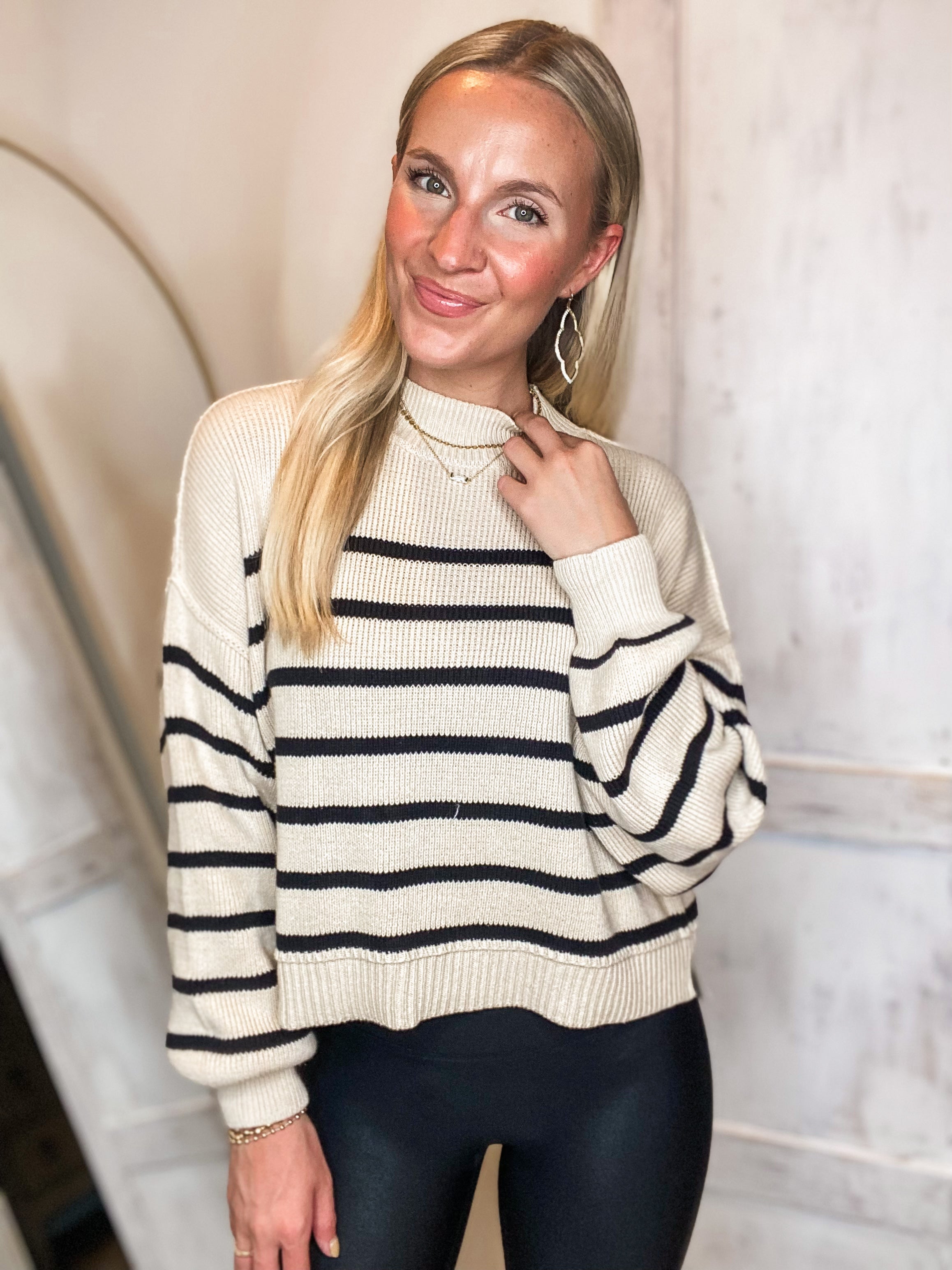 Front Of The Line Ivory & Black Stripe Sweater