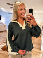 Load image into Gallery viewer, Almost There Teal Contrast Luxe Knit Pullover
