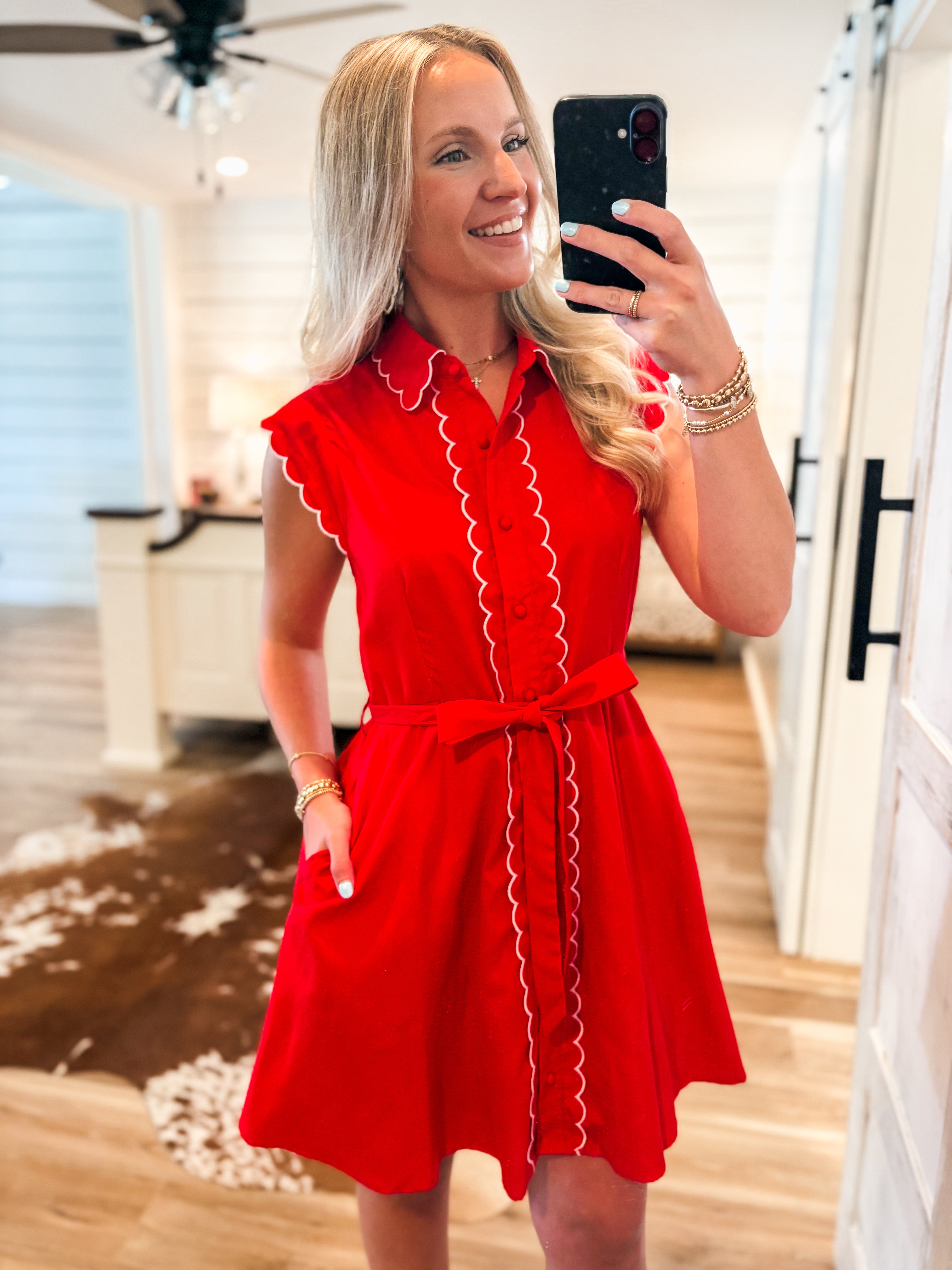 True To You Red Scalloped Mini Dress