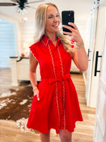 Load image into Gallery viewer, True To You Red Scalloped Mini Dress
