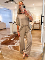 Load image into Gallery viewer, Effort Given Chocolate Stripe Tee &amp; Lounge Pant Set
