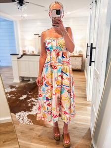 Salty Breeze Coral Tropical Printed Midi Dress