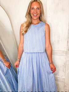 Best Is Coming Blue Striped Tank & Midi Skirt Set