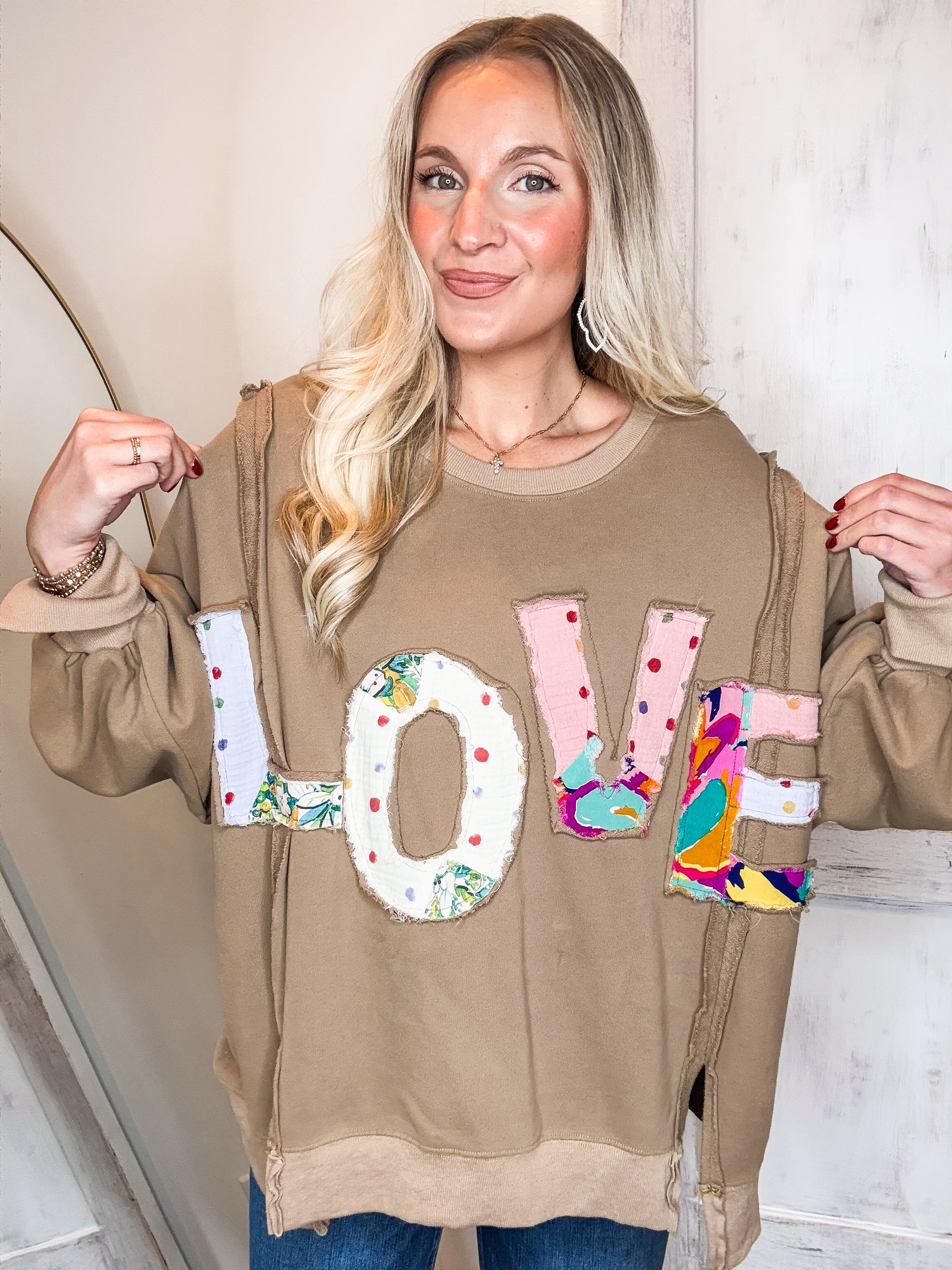 Love Patch Mocha Terry Knit Pullover