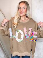 Load image into Gallery viewer, Love Patch Mocha Terry Knit Pullover
