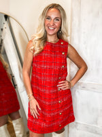 Load image into Gallery viewer, The Moment Red Tweed Shift Dress
