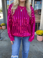 Load image into Gallery viewer, Won My Heart Fuchsia Knitted Sequin Sweater
