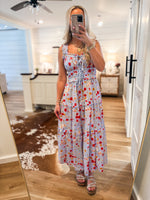 Load image into Gallery viewer, There She Goes Blue Floral Contrast Midi Dress
