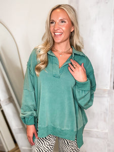 This Time Green Mineral Washed Pullover