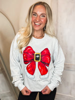 Load image into Gallery viewer, Santa Bow Gray Simply Southern Sweatshirt
