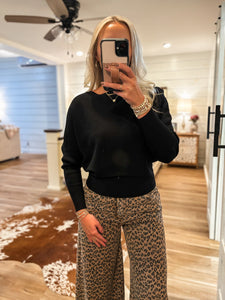 Here For You Black Knit PINCH Pico Sweater