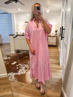 Load image into Gallery viewer, Options Open Pastel Pink Stripe Maxi Dress
