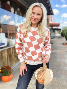 Checked Taupe & Rust Simply Southern Sweater