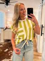 Load image into Gallery viewer, Hey There Lime Striped Pocket Blouse
