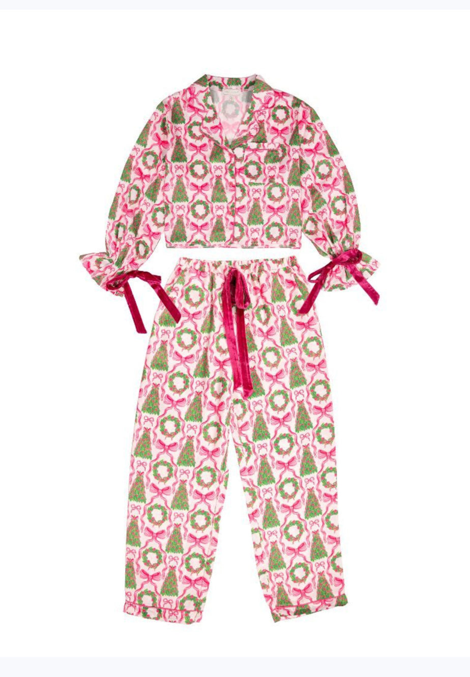 Simply Southern Pink Bow L/S PJ Set - Hldy Grny