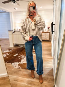 Doing Fine Mocha & Ivory Stripe Pullover