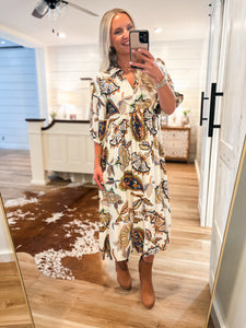 Here For It Navy Multi Paisley Midi Dress