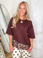 Load image into Gallery viewer, Coming Around Brown Luxe Lace Tee
