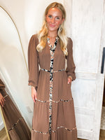 Load image into Gallery viewer, Down The Block Mocha Long Sleeve Maxi Dress
