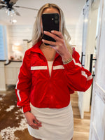Load image into Gallery viewer, On The Go Red Cropped Windbreaker Zip Hoodie
