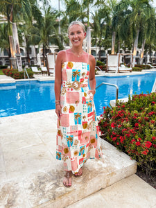 Amalfi Coast Strapless Tropical Midi Dress