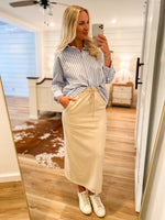 Load image into Gallery viewer, Considering You Baby Blue Striped Button Down Blouse
