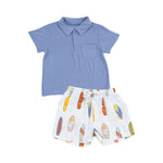 Load image into Gallery viewer, Angel Dear Polo Shirt and Muslin Surfboard Short Set
