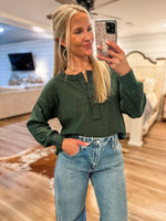 Load image into Gallery viewer, Gonna Stay Hunter Green Henley Top
