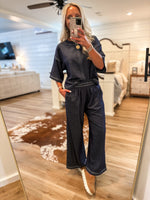 Load image into Gallery viewer, Sitting On Go Denim Tee &amp; Lounge Pant Set
