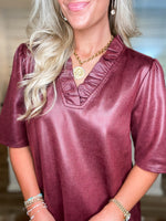 Load image into Gallery viewer, Been There Burgundy Faux Leather Shift Dress
