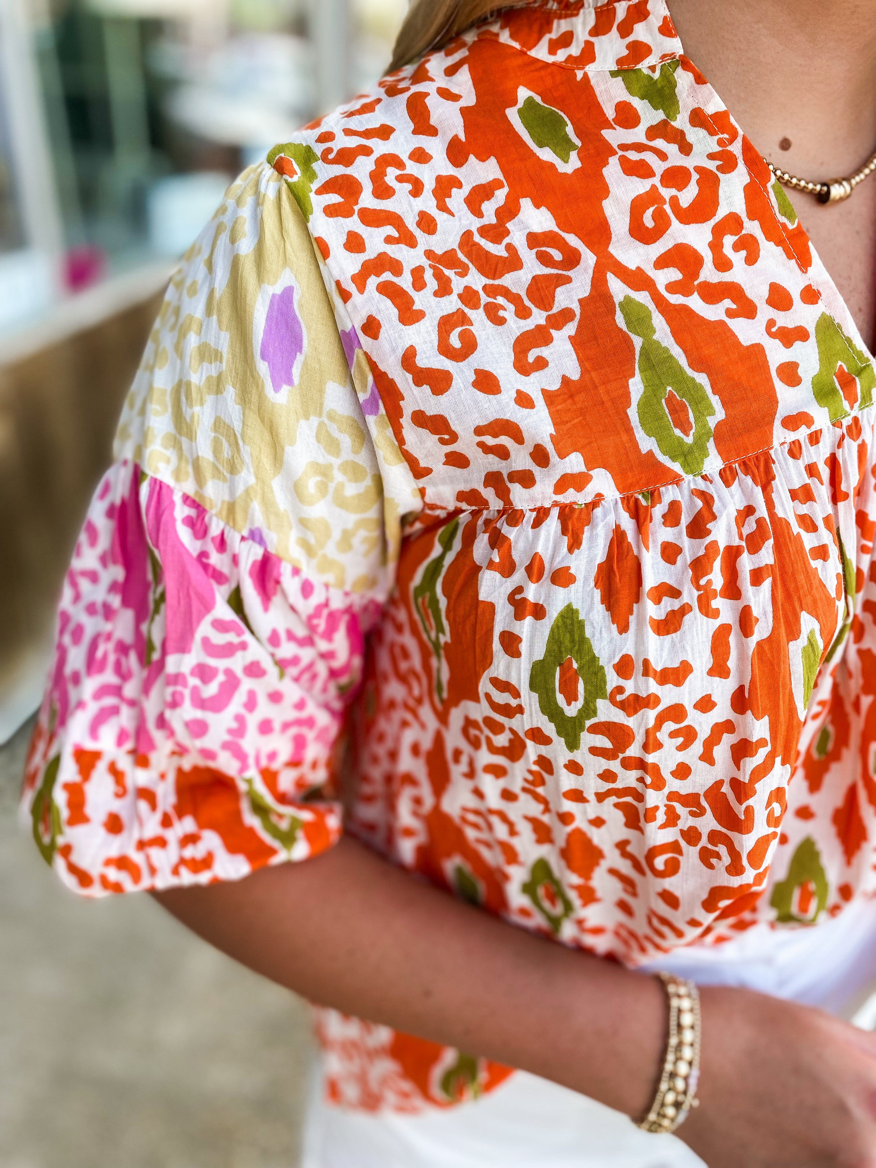 Seize The Day Orange Multi Print THML Blouse