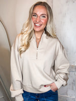 Load image into Gallery viewer, On The List Taupe Quarter Zip Scuba Pullover
