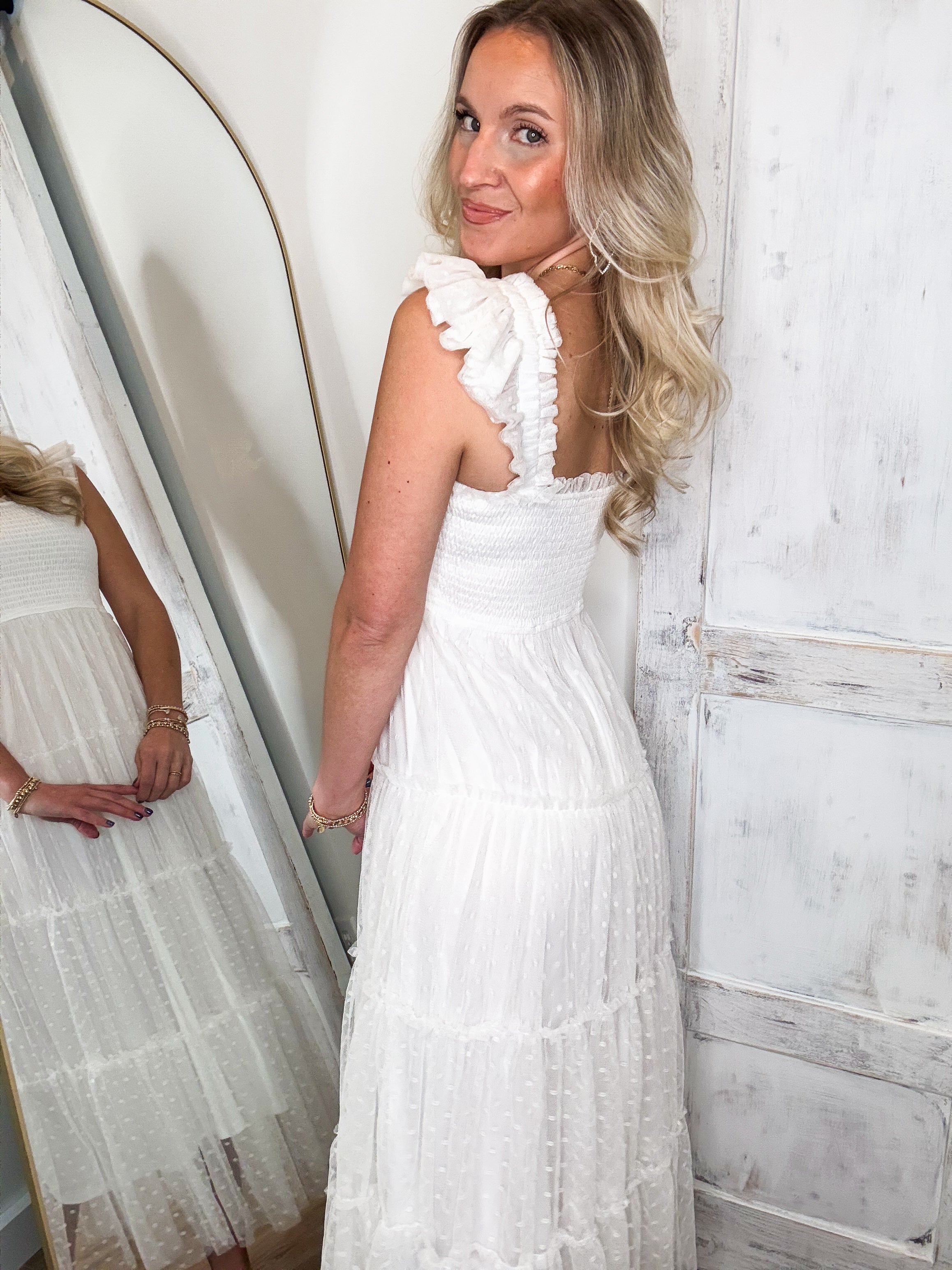 Good Outcome White Tulle Midi Dress