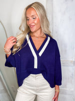 Load image into Gallery viewer, Just Arrived Navy Contrast Sweater
