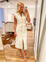 Load image into Gallery viewer, Finer Things Ivory Tweed Trench Dress
