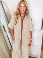 Load image into Gallery viewer, Far Behind Brown Stripe Maxi Dress

