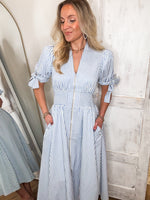 Load image into Gallery viewer, When You Know Powder Blue Stripe Midi Dress

