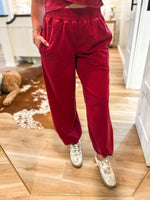 Load image into Gallery viewer, Crossing Boundaries Berry Red Washed Jogger Pant
