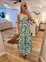 Load image into Gallery viewer, Here With You Cobalt Citrus Floral Strapless Maxi Dress
