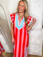 Load image into Gallery viewer, See It Now Red Stipe Contrast THML Midi Dress
